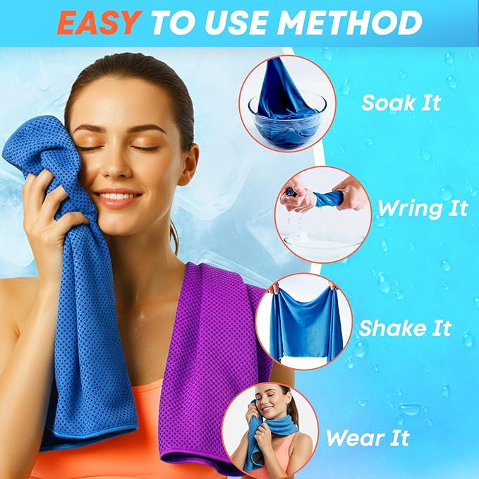 4 Pack Cooling Towels (40"x 12"), Soft Breathable Gym Towels, Outdoors Ice Towel for Neck and Face, Camp Essentials Microfiber Sweat Towels for Gym, Run, Yoga, Workout, Travel, Climb