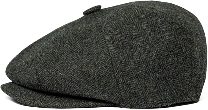 Men Wool Blend 8 Panel Newsboy Cap Tweed Cabbie Hat Snap Brim