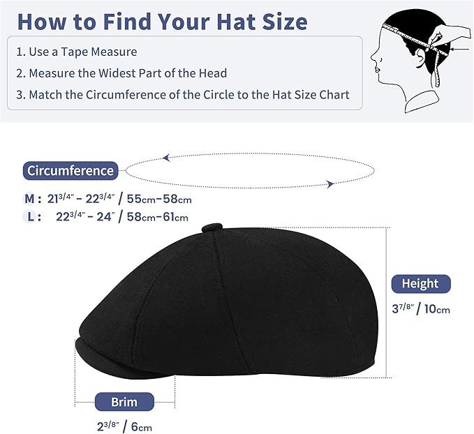 Men's Wool Blend Newsboy Cap Adjustable Gatsby Ivy Newsies Cabbie Hat Classic 8 Panel Tweed Flat Winter Hat