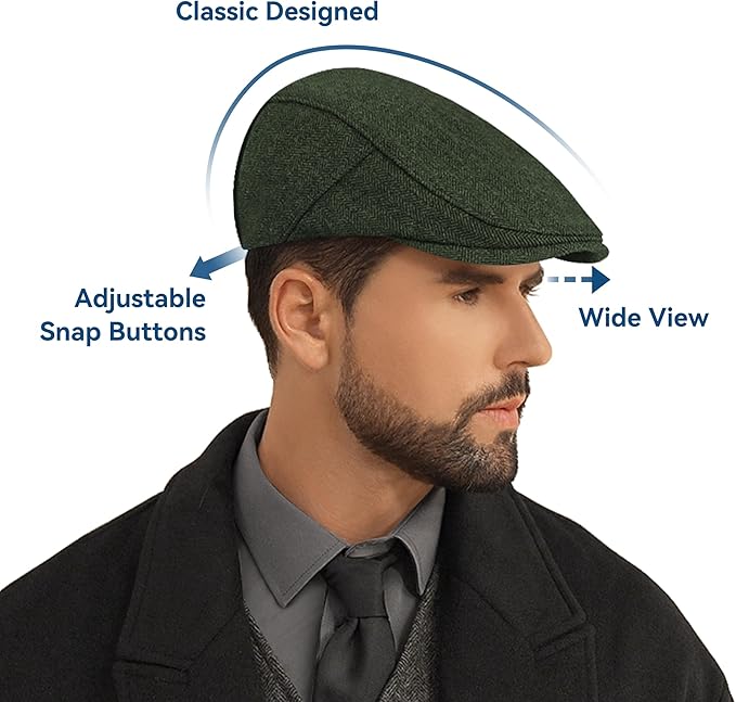 Men's Newsboy Cap Wool Blend Classic Herringbone Tweed Flat Caps Gatsby Cabbie Hats Ivy Irish Hat