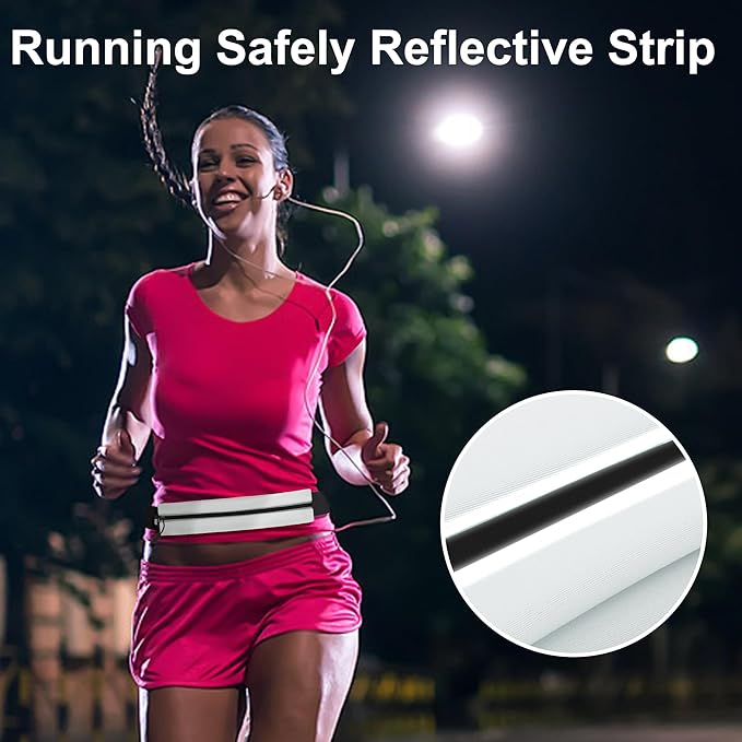 Slim Running Belt For Men and Women Waist Fanny Pack Phone Holder Pouch Bag Reflective Zipper Pocket Workout Cycling Fitness
