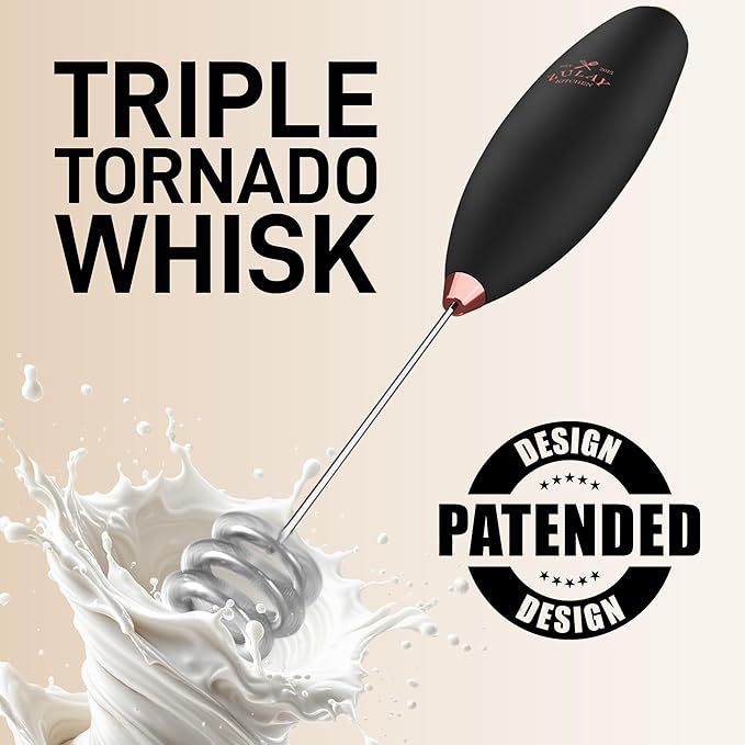 Zulay Kitchen Tornado Whisk Milk Frother with 4 AA Duracell Batteries - Triple Whisk for More Power - Handheld Coffee Frother with Stand - Drink Mixer for Lattes, Matcha & Protein Shakes