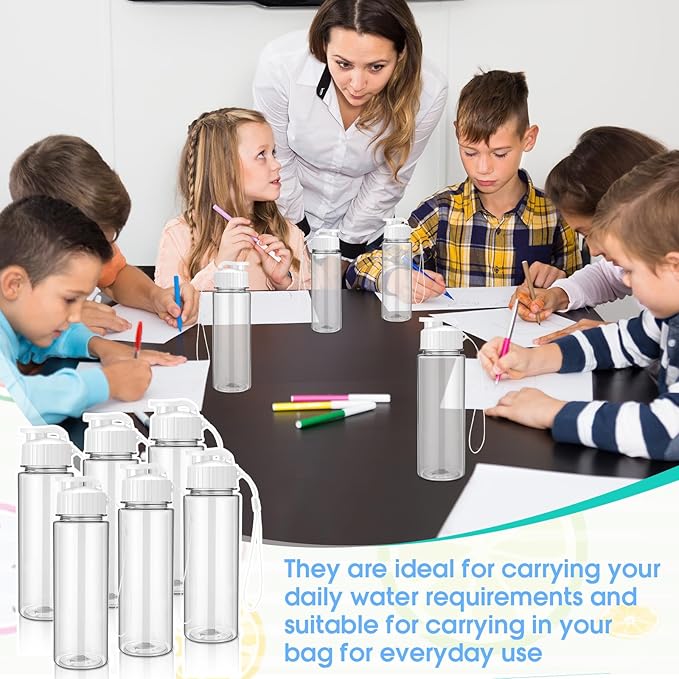 Mifoci 20 Pieces Water Bottle Bulk 17 oz Plastic Water Bottles Bulk Gym Sports Adults Reusable Large Bottles with Leak Proof Flip Top for Party Outdoor(Regular Style,White)