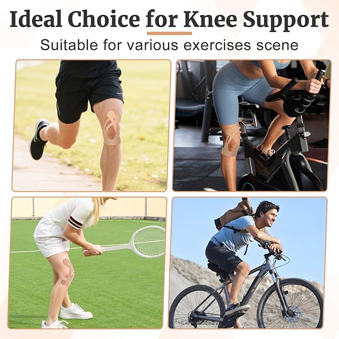 20 Pcs Precut Kinesiology Tape for Knees,Kinesiology Ankle Tape,Waterproof Elastic Knee Kinetic Tape,Breathable Latex-Free Tape for Knee Support and Stability,Pain Relief(Skin Color)