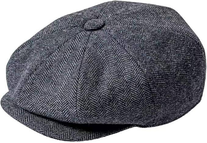 Men Wool Blend 8 Panel Newsboy Cap Tweed Cabbie Hat Snap Brim