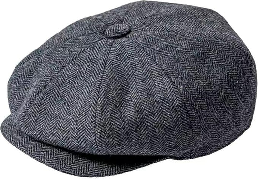 Men Wool Blend 8 Panel Newsboy Cap Tweed Cabbie Hat Snap Brim