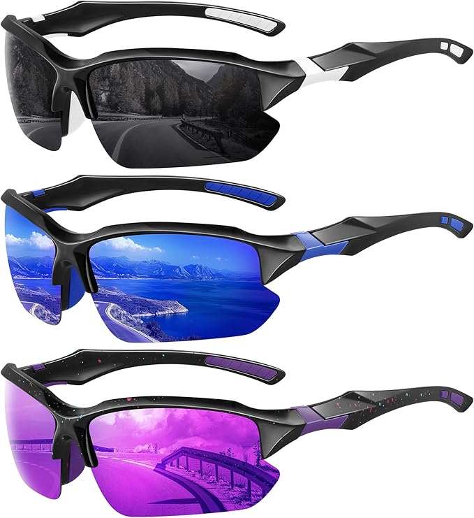 XVXV Polarized Sports Sunglasses for Men - UV Protection Half Frame Sun Glasses for Running Fishing