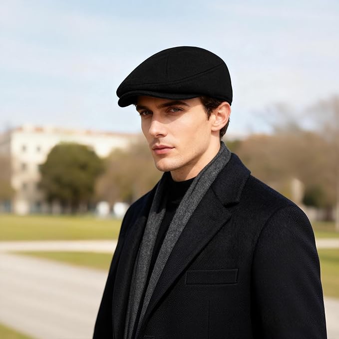 YDO DENSER Men's Newsboy Caps Wool Gatsby Beret Hat Retro Irish Driver Flat Cap Classic Dress Hat Fitted Caps for Golf