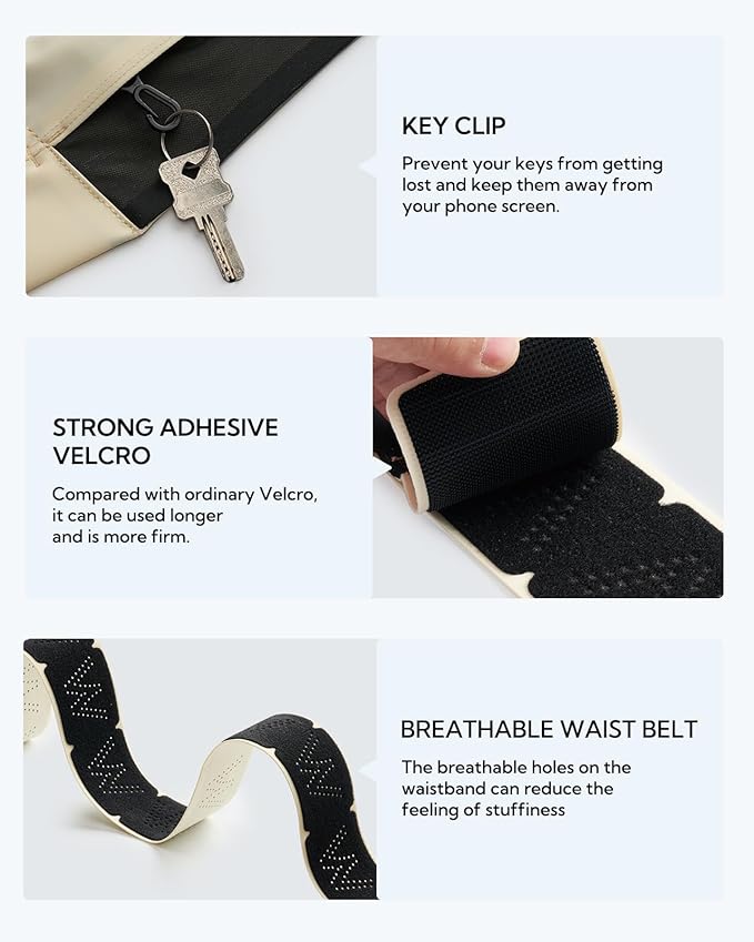 WATERFLY Running Belt Fanny Pack: Slim Waist Bag for Men Women, Workout Fitness Phone Holder for Exercise Marathon Jogging-Beige