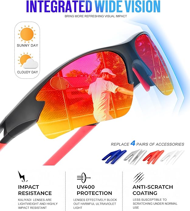 KALIYADI Sports Sunglasses for Men, Polarized Sun Glasses for Men Women Youth Baseball Softball with UV Protection