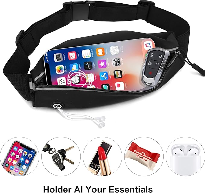 Slim Running Belt For Men and Women Waist Fanny Pack Phone Holder Pouch Bag Reflective Zipper Pocket Workout Cycling Fitness