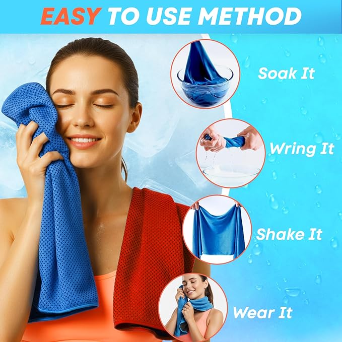 4 Pack Cooling Towels (40"x 12"), Soft Breathable Gym Towels, Outdoors Ice Towel for Neck and Face, Camp Essentials Microfiber Sweat Towels for Gym, Run, Yoga, Workout, Travel, Climb