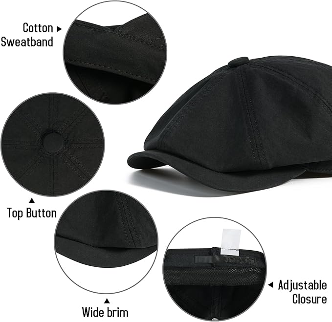 BOTVELA Men's Newsboy Gatsby Hat Cotton Vintage Flat Ivy Cabbie Cap