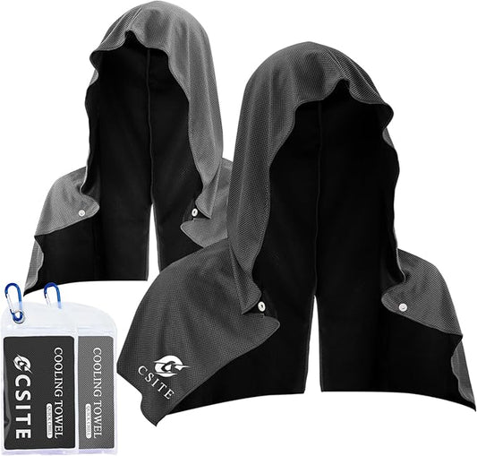 2 Pack Cooling Hoodie Towels, Instant Cooling Towels for Neck and Face, UPF 50 Sun Protection, Ice Towel for Hot Weather, Head Towel for Sports, Camping, Cycling & More Activities