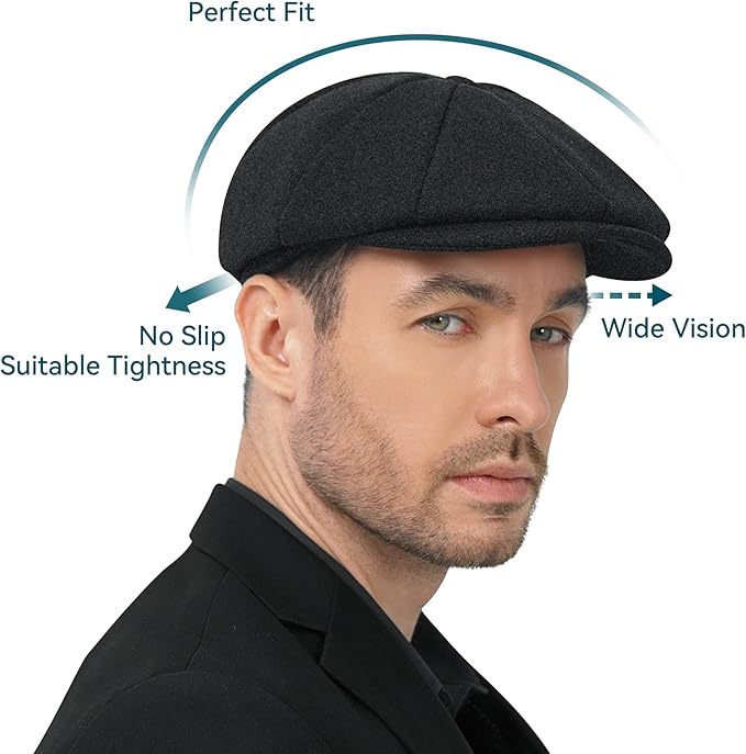 POUDAY Wool Blend Newsboy Cap for Men Irish Cap Newsboy Hat Newsies Cabbie Hat
