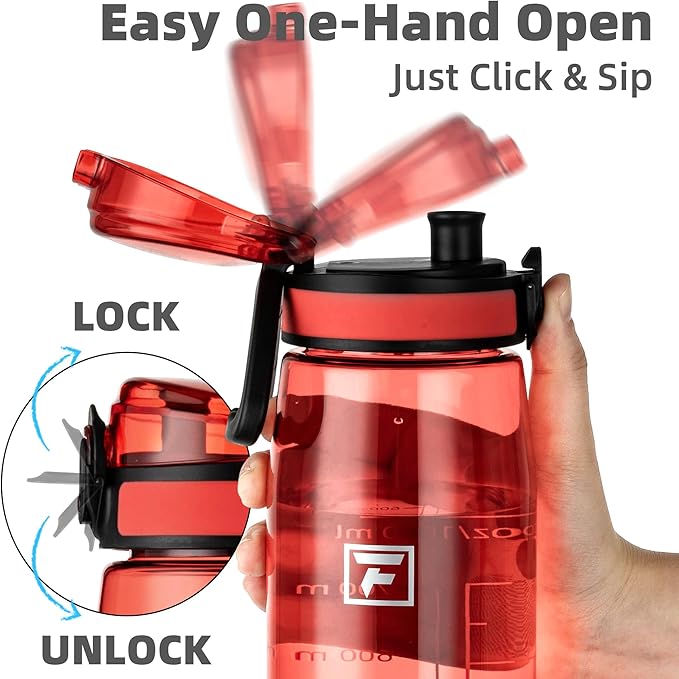 Fanhaw 32 oz Tritan Water Bottle with Chug Lid - Clear, BPA-Free, Lightweight, Wide Mouth, Leak-Proof, Perfect for Gym, Travel, School, Office, and Sports (Red)