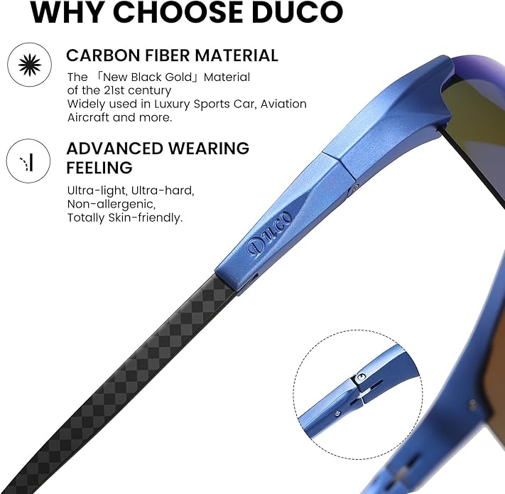 DUCO Mens Sunglasses Polarized Sports Fishing Running Driving Carbon Fiber Sunglasses for Men UV400 Protection DC8277