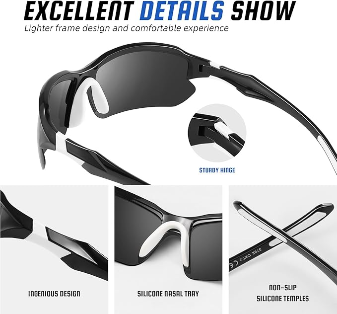 XVXV Polarized Sports Sunglasses for Men - UV Protection Half Frame Sun Glasses for Running Fishing