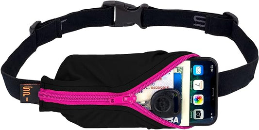 SPIbelt Running Belt for Women Men, Phone Holder for Running, Running Fanny Pack, Holder for Phone, Running Waist Pack, Adjustable Waist, [Fits All Phones]. Black with Hot Pink Zipper