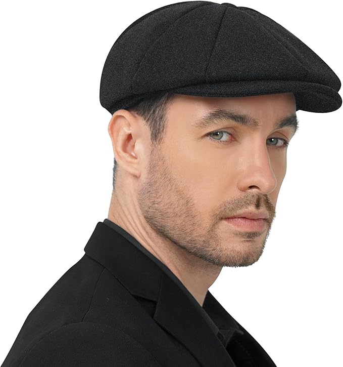 POUDAY Wool Blend Newsboy Cap for Men Irish Cap Newsboy Hat Newsies Cabbie Hat