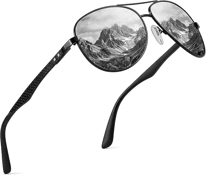 ZENOTTIC Polarized Aviator Sunglasses for Men Carbon Fiber Temple Pilot Sun Glasses with Mirrored Lens UV Protection