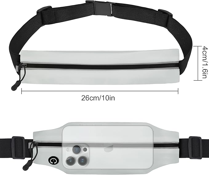 Slim Running Belt For Men and Women Waist Fanny Pack Phone Holder Pouch Bag Reflective Zipper Pocket Workout Cycling Fitness