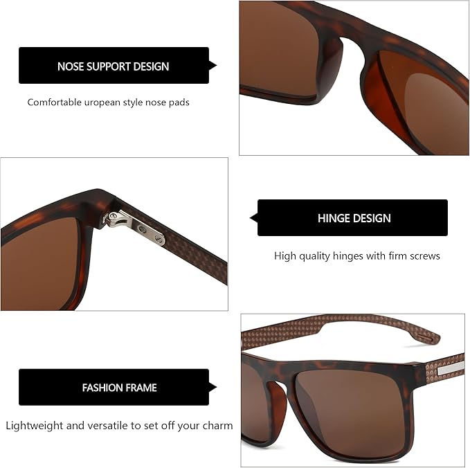 ZENOTTIC Polarized Sunglasses Men Square: Unbreakable TR90 Frame Carbon Fiber Temple UV400 Protection Sun Glasses for Driving