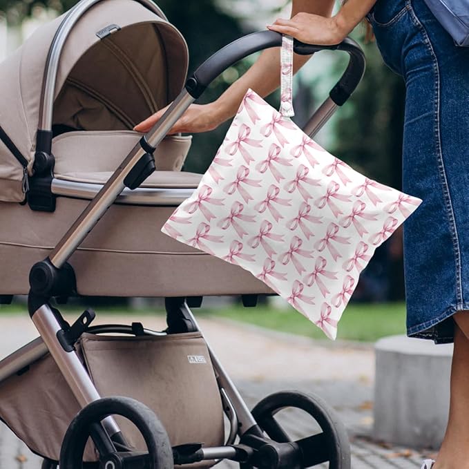 4 Pack Cute Pink Blue Bow Watercolor Leopard Bow Wet Bag Waterproof Reusable Wet Dry Bag for Swimsuit Dirty Clothes Diaper Beach Pool Gym Party Camping Gift for Women Mama Christmas Mothers Day