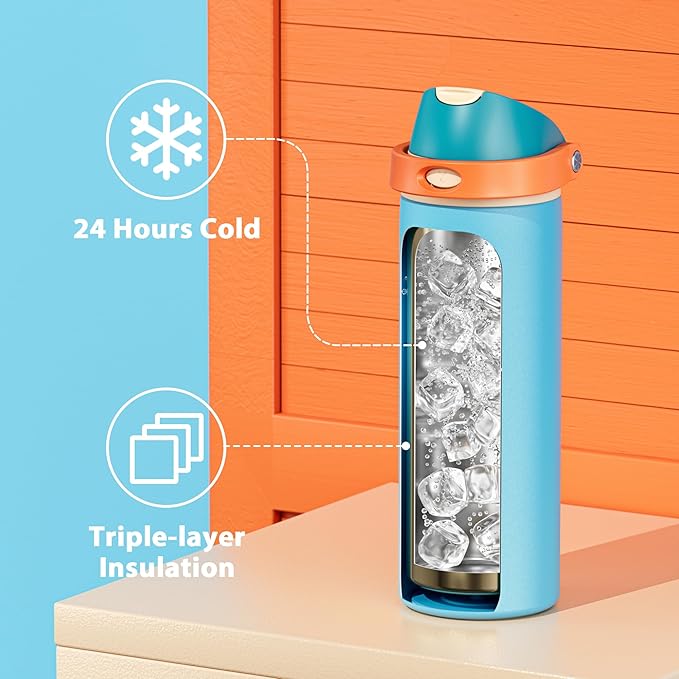 24 oz Insulated Water Bottle for Men: Meoky Stainless Steel Water Bottle with Straw and Spout Lid - Leak Proof, Cold for 24 Hours, Fits in Car Cup Holder, BPA-Free for Sports Travel, Summer Sweetness