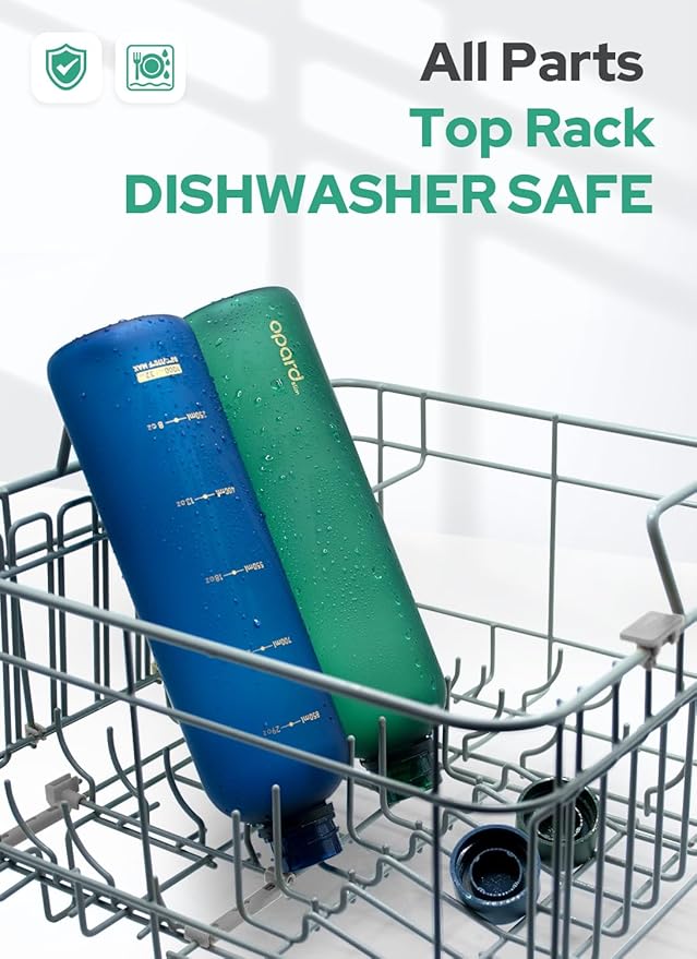 Opard Slim Water Bottle 32oz, Dishwasher Safe Plastic Water Bottle BPA-Free, Leakproof Screw Top, Forest Green, Reusable for Travel School Sport Gym Hiking