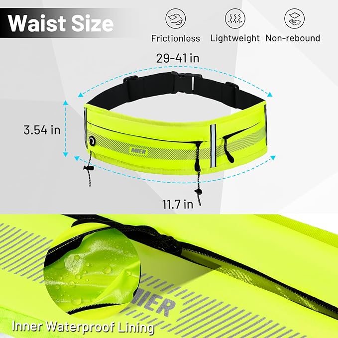 MIER Running Belt for Men Women Slim Fanny Pack Phone Holder Jogging Pouch with Marathon Bib Clip Runner Waist Pack for Walking Cycling for Keys, Cards & Essentials (Neon Yellow)