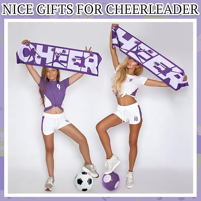 12 Pcs 12/24 Pcs Cheerleader Cooling Towel Cheer Gifts Bulk for Team Cheer Sports Gifts with Bags 40" x 12" Breathable Chilly Microfiber Cooling Towel for Yoga Sport Gym Party Favor (Purple)