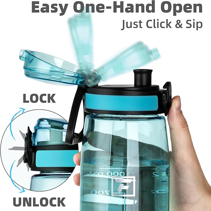 Fanhaw 32 oz Tritan Water Bottle with Chug Lid - Clear, BPA-Free, Lightweight, Wide Mouth, Leak-Proof, Perfect for Gym, Travel, School, Office, and Sports (Baby Blue)