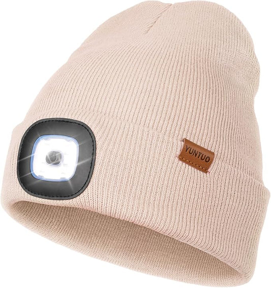YunTuo LED Beanie with The Light, Unisex USB Rechargeable Headlamp Winter Knitted Cap Gifts for Men Dad Husband Him