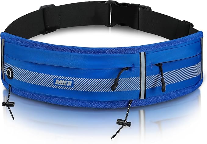 MIER Running Belt for Men Women Slim Fanny Pack Phone Holder Jogging Pouch with Marathon Bib Clip Runner Waist Pack for Walking Cycling for Keys, Cards & Essentials (Navy)