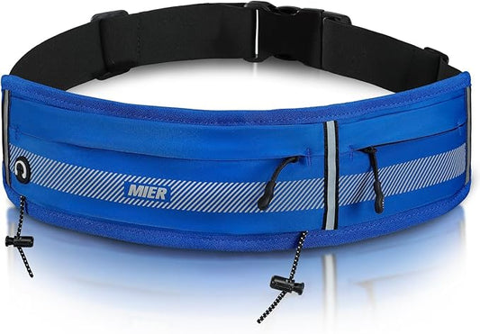 MIER Running Belt for Men Women Slim Fanny Pack Phone Holder Jogging Pouch with Marathon Bib Clip Runner Waist Pack for Walking Cycling for Keys, Cards & Essentials (Navy)