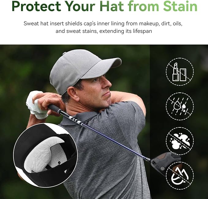 30Pcs Hat Sweat Liner for Baseball Cap, Absorbent Sweat Pads for Hats, Golf Hat Sweat Band Protector for Men & Women (White)