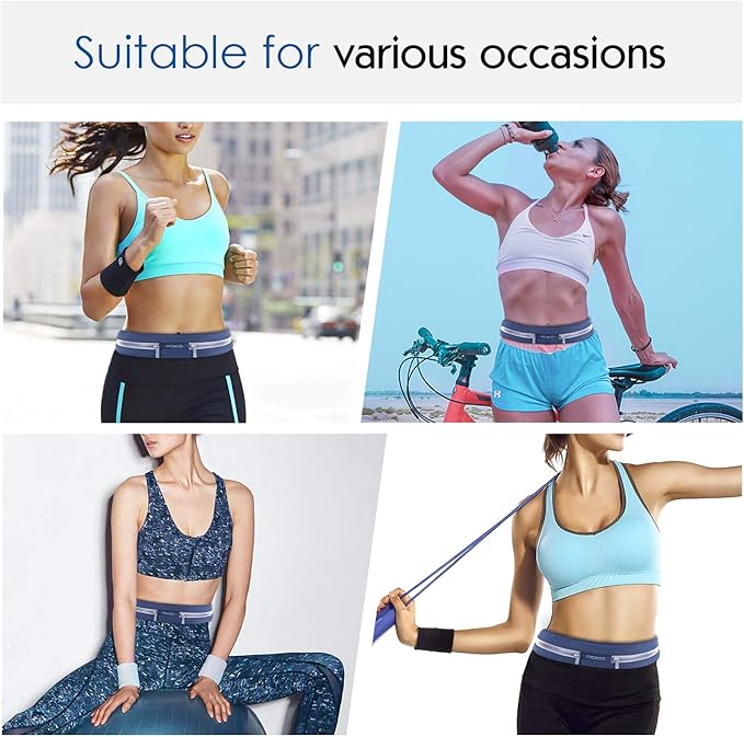 MoKo Sports Running Belt,Outdoor Dual Pouch Sweatproof Reflective Slim Waist Pack,Fitness Workout Belt Fanny Pack Compatible with iPhone 11/11 Pro Max/X/Xr/Xs Max/8/7, Galaxy Note 10/10 Plus, S20/S10