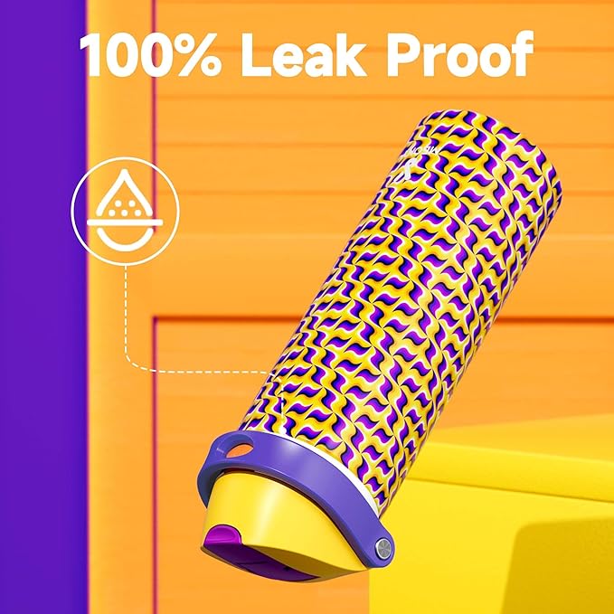 24 oz Insulated Water Bottle with Straw: Meoky Stainless Steel Water Bottle with Holder and Strap - Leak Proof, Cold for 24 Hours, Fits in Car Cup Holder, BPA-Free for Travel Sports Gym, Optic Wave