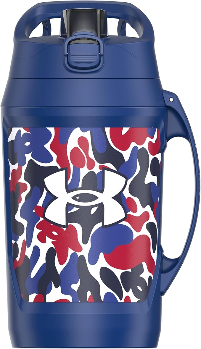 Under Armour Half Gallon Water Bottle Insulated, 64oz Insulated Water Bottle with Handle, Fence Hook, Leak Resistant, for Baseball, Football & More, Royal Hypercamo