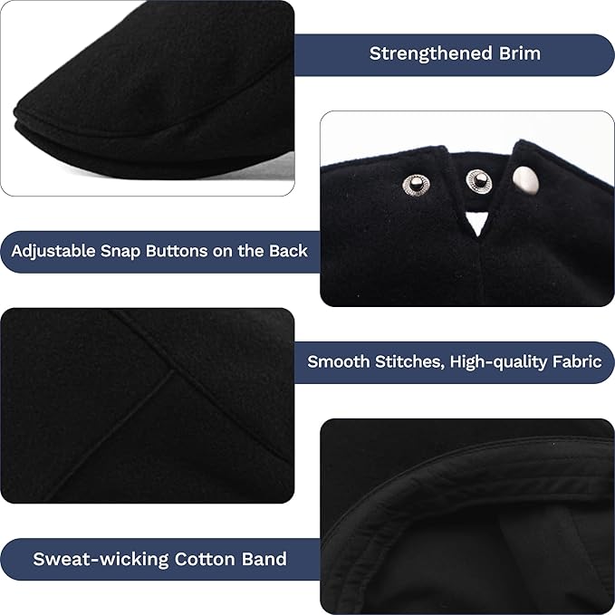 KUJUHA Newsboy Hats for Men Flat Irish Cabbie Ivy Gatsby Newsboy Driving Hat Hunting Cap Winter Hat