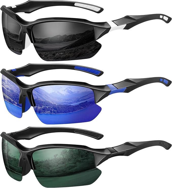 XVXV Polarized Sports Sunglasses for Men - UV Protection Half Frame Sun Glasses for Running Fishing