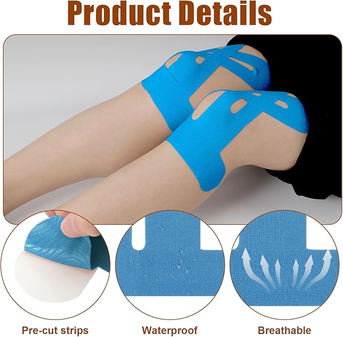 10Pcs Kinesiology Tape for Knees,Athletic Tape,Waterproof & Breathable Kinesio Tape,Elastic Sports Tape for Knee Pain Relief,Kinesiology Tape Precut,Knee Tape,Muscle Tape for Knee Support (Blue)
