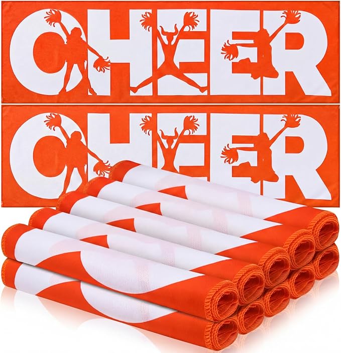 12 Pcs 12/24 Pcs Cheerleader Cooling Towel Cheer Gifts Bulk for Team Cheer Sports Gifts with Bags 40" x 12" Breathable Chilly Microfiber Cooling Towel for Yoga Sport Gym Party Favor (Orange)