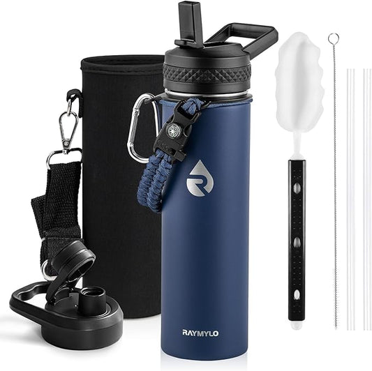 Insulated Water Bottle 20 oz, Triple Wall Vacuum Stainless Steel (Cold for 48 Hrs), Leak Proof & Non-BPA, Kids Water Bottle Jug for School with Straw Spout Lids, Navy Blue