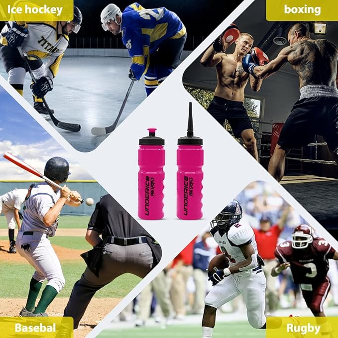 UICE Water Bottle with Straw,25.3oz 2 Pack,Easy Squeeze Bottles Built in Finger Grip,Sport Water Bottles for Hockey,Baseball,Softball,Football,Fitness,Pink