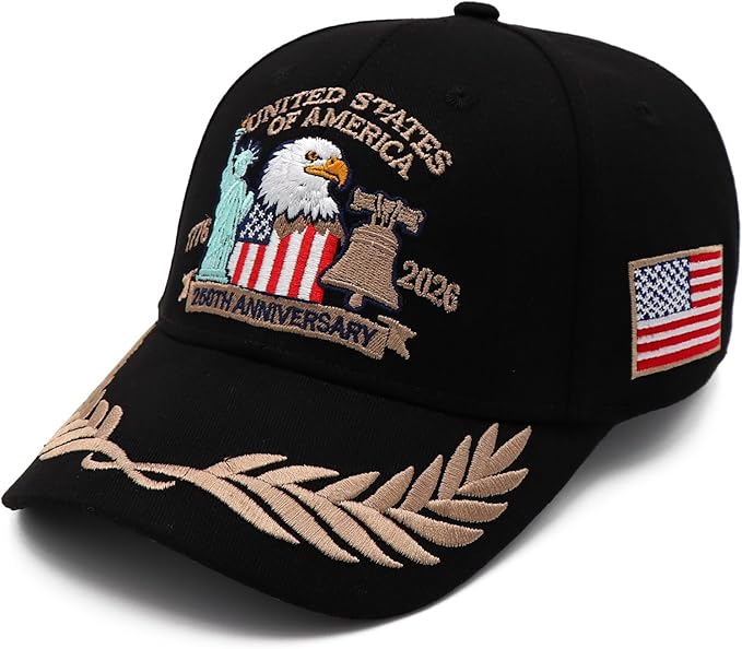 250 Anniversary USA Hat United States 250th Year American Anniversary Hat Patriotic Embroidered Baseball Caps for Men Women