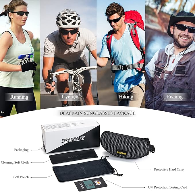 DEAFRAIN Polarized Sports Sunglasses for Men Women Driving Fishing Cycling Running UV Protection