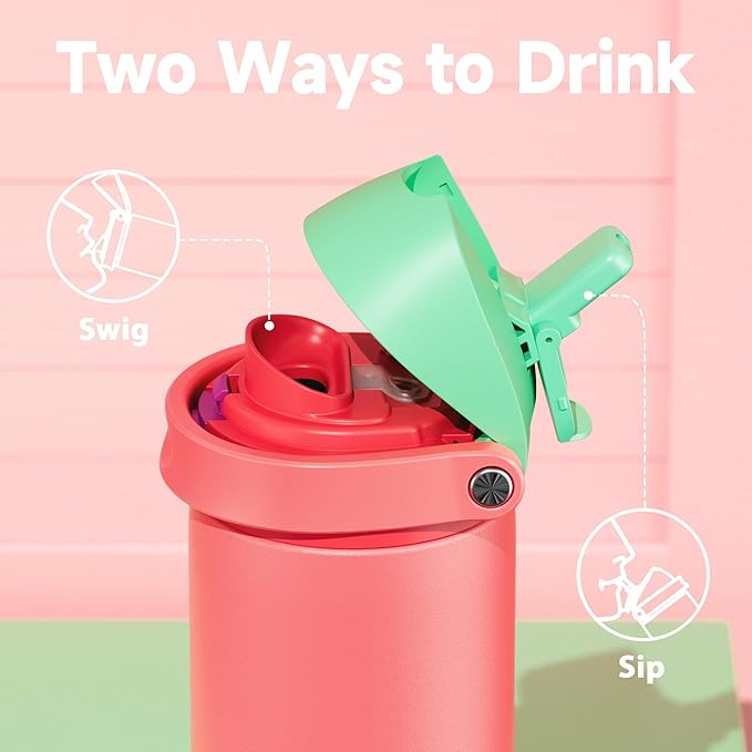 24 oz Insulated Water Bottle for Women: Meoky Stainless Steel Water Bottle with 2-in-1 Straw Lid - Leak Proof, Cold for 24 Hours, Fits in Car Cup Holder, BPA-Free for Sports Travel, Strawberry Field