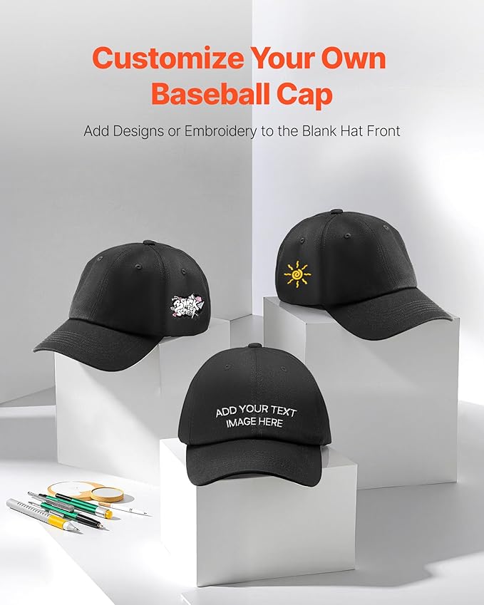 VEVOR Baseball Cap, Plain Baseball Hat with Breathable Pure Cotton Fabric, Adjustable Size, Blank 12 Pack Bulk Caps Ideal for Running, Workouts or Outdoor Activities, 12 Pcs, Black